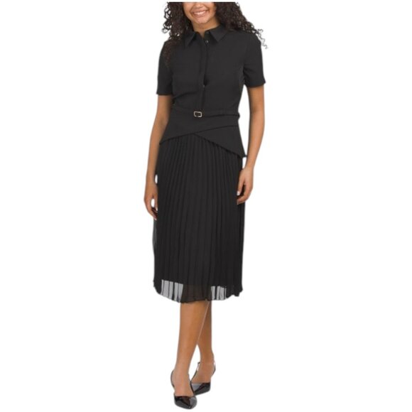 julia jordan Dresses & Skirts - JULIA JORDAN Short Sleeve Collared Mix Media Pleated Dress